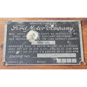 1949 Ford Motor Company Truck Data Plate